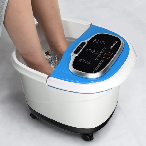 Bain de Pied 15L avec Ecran LED 6 Rouleau de Massage C Chaleur Automatique 35℃-48℃ Fonction de Douche et Lumière Bleu Foncé/Café/Gris/Bleu