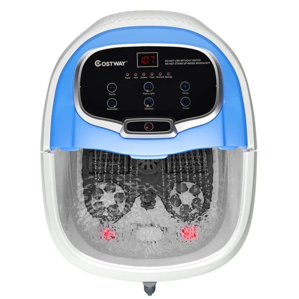 Bain de Pied 15L avec Ecran LED 6 Rouleau de Massage C Chaleur Automatique 35℃-48℃ Fonction de Douche et Lumière Bleu Foncé/Café/Gris/Bleu