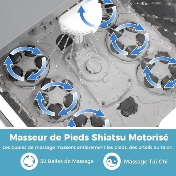 Bain de Pieds avec Chaleur Douche et Minuteur Masseur de Pieds Pliable Température de 35-48°C Gris