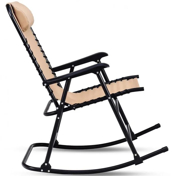 Bain de Soleil à Bascule Chaise de Jardin Pliable et Inclinable 86*63*95CM en Fer Laqué Textilène charge max 120 kg Beige