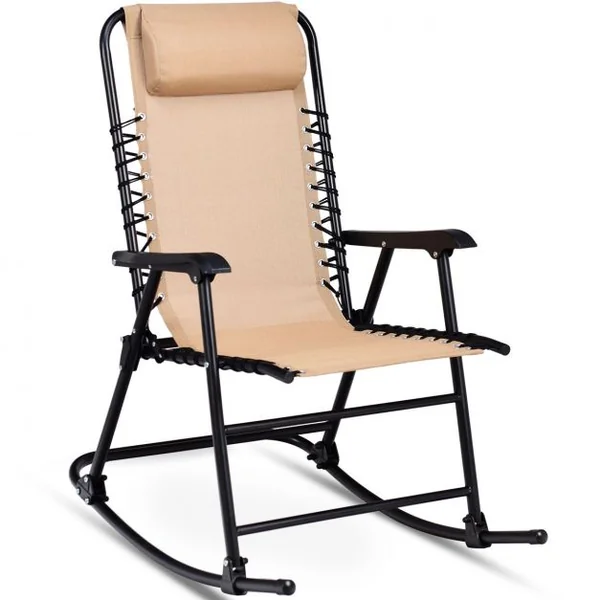 Bain de Soleil à Bascule Chaise de Jardin Pliable et Inclinable 86*63*95CM en Fer Laqué Textilène charge max 120 kg Beige