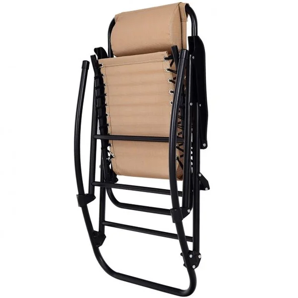 Bain de Soleil à Bascule Chaise de Jardin Pliable et Inclinable 86*63*95CM en Fer Laqué Textilène charge max 120 kg Beige