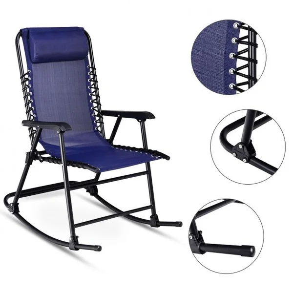 Bain de Soleil à Bascule Chaise de Jardin Pliable et Inclinable 86*63*95CM en Fer Laqué Textilène charge max 120 kg Bleu