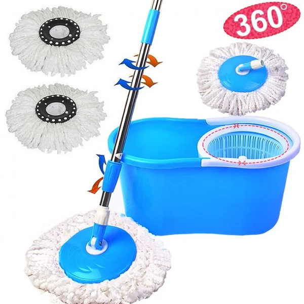 Balai Serpillère 2 en 1 Seau et serpillère Rotatif à 360° Hauteur réglable de 70 à 120 cm, seau 45x24.5x22 cm, Bleu