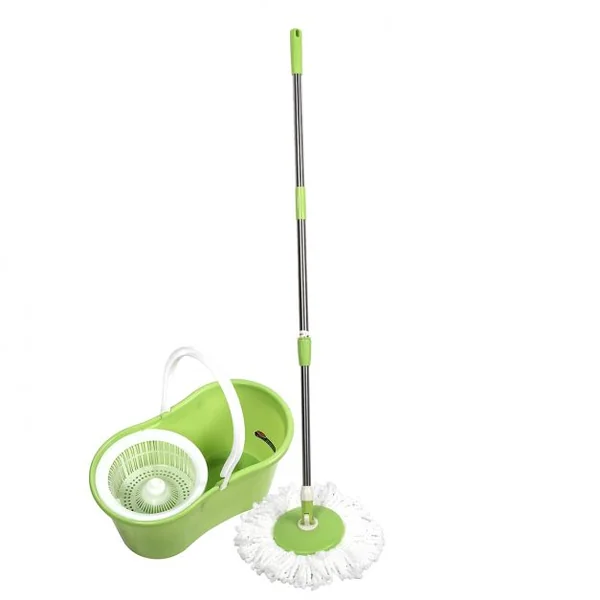 Balai Serpillère Rotatif avec Seau et 2 Têtes en Microfibre Vadrouille de Nettoyage Rotative Hauteur Réglable Vert