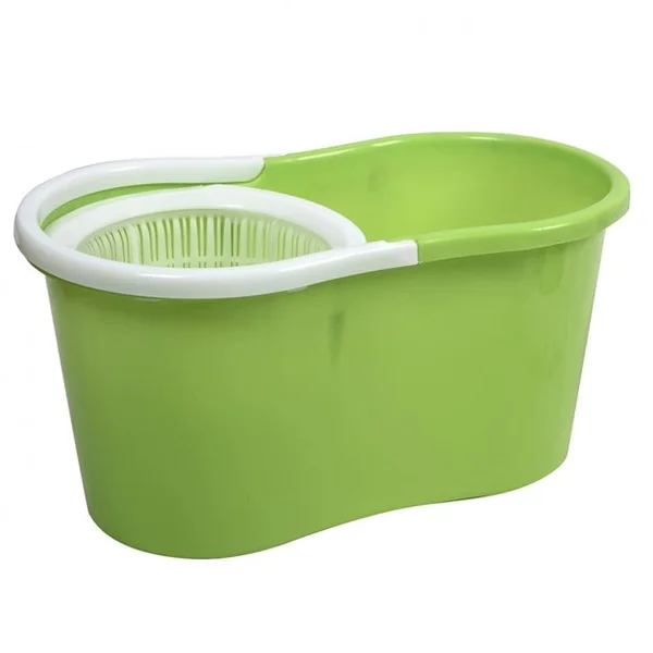 Balai Serpillère Rotatif avec Seau et 2 Têtes en Microfibre Vadrouille de Nettoyage Rotative Hauteur Réglable Vert