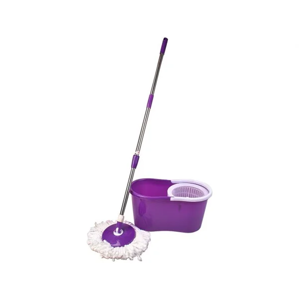 Balai Serpillère Rotatif avec Seau et 2 Têtes en Microfibre Vadrouille de Nettoyage Rotative Hauteur Réglable Violet