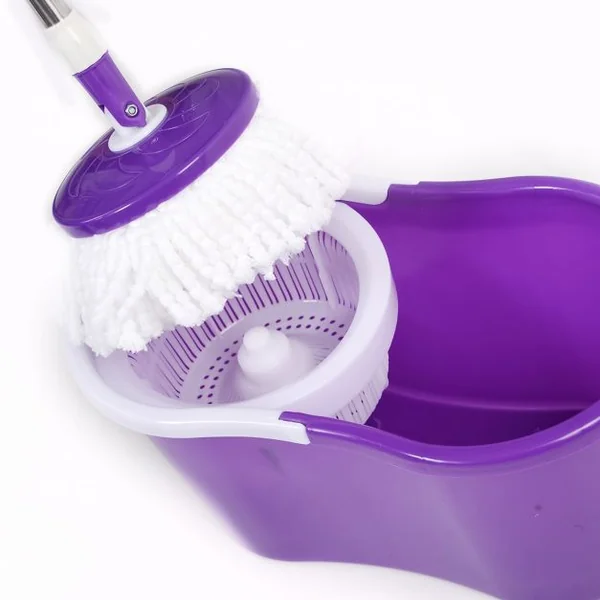 Balai Serpillère Rotatif avec Seau et 2 Têtes en Microfibre Vadrouille de Nettoyage Rotative Hauteur Réglable Violet