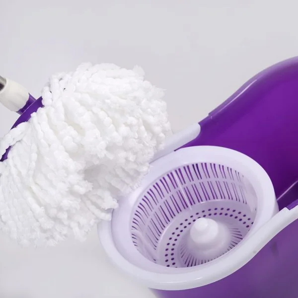 Balai Serpillère Rotatif avec Seau et 2 Têtes en Microfibre Vadrouille de Nettoyage Rotative Hauteur Réglable Violet