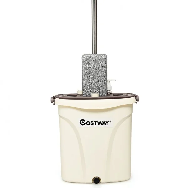 Balai Vadrouille 2 Chiffons et 1 Seau 3 Niveaux Réglables Capacité Eau Sale 6l Eau Propre 3l en Pp Acier Inoxydable ABS