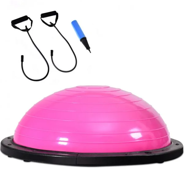 Balance Trainer Fitness Demi-ballon d’Équilibre, Cordes Élastiques, Base Antidérapante, 59,5x59,5x25cm, Rose