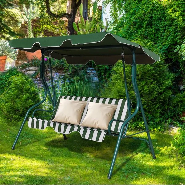 Balancelle 3 Places de Jardin Terrasse Résistante aux Intempéries Tubes en Acier Toile en Polyester Noir/Vert/Café