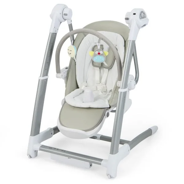 Balancelle Bébé Evolutif Chaise Haute Pliante Dossier à 5 Positions 3 Repose-pieds et 8 Hauteurs Réglables Plateau Double Gris
