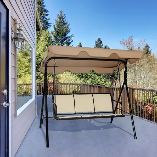 Balancelle de Jardin 3 Places Toile Anti-UV et Cadre Antirouille en Polyester et Acier, 173x119x152cm,Brun