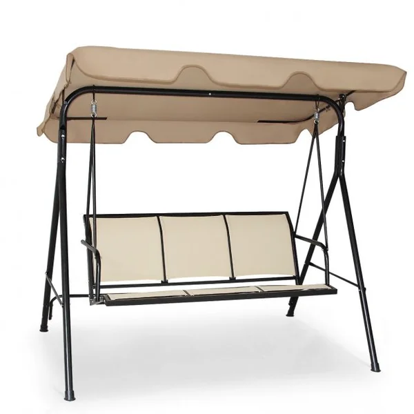 Balancelle de Jardin 3 Places Toile Anti-UV et Cadre Antirouille en Polyester et Acier, 173x119x152cm,Brun