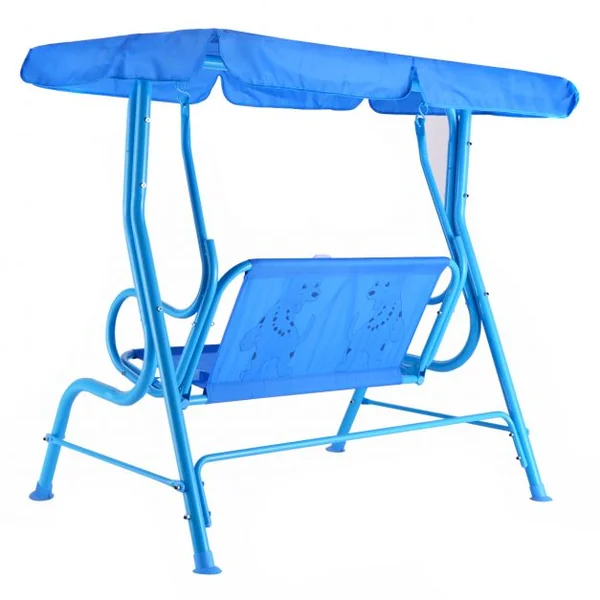 Balancelle de Jardin pour Enfants 2 Places Toit Anti-UV Balançoire Jardin pour Enfants Chaise à Bascule pour Enfants Bleu