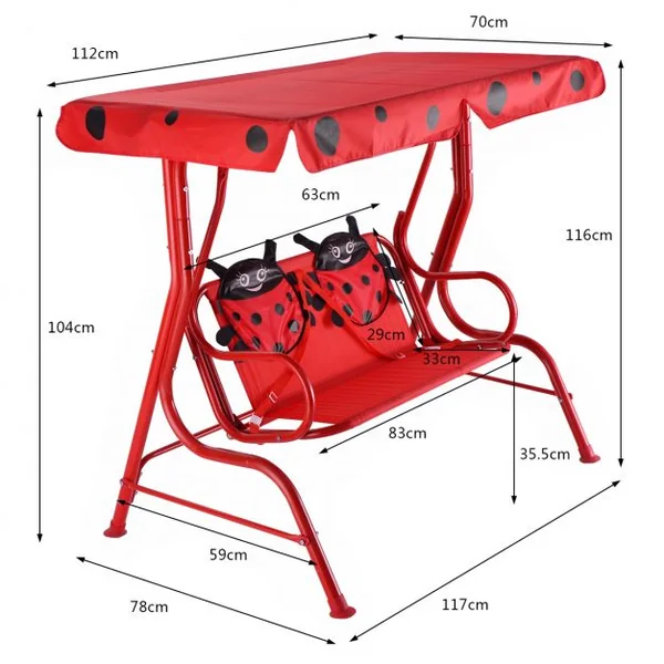 Balancelle de Jardin pour Enfants 2 Places Toit Anti-UV Balançoire Jardin pour Enfants Chaise à Bascule pour Enfants Rouge