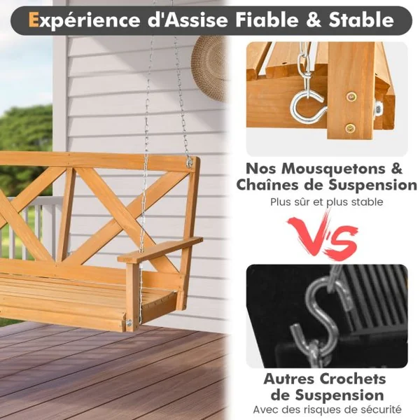 Balançoire de 134CM en Bois Massif pour 2 Personnes Charge 240Kg