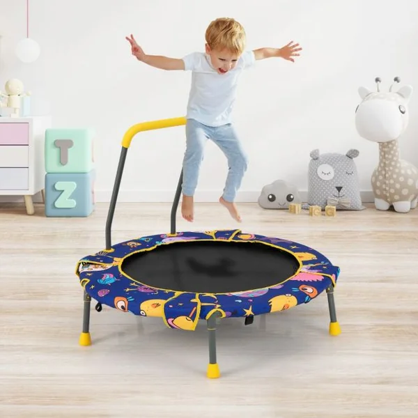 Balançoire Nid d’Oiseau 2 en 1 Trampoline pour Enfants Pliable Diamètre 92cm avec Main Courante Rembourrée Agé de 3+