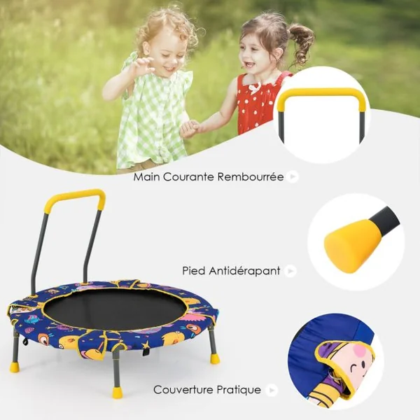 Balançoire Nid d’Oiseau 2 en 1 Trampoline pour Enfants Pliable Diamètre 92cm avec Main Courante Rembourrée Agé de 3+