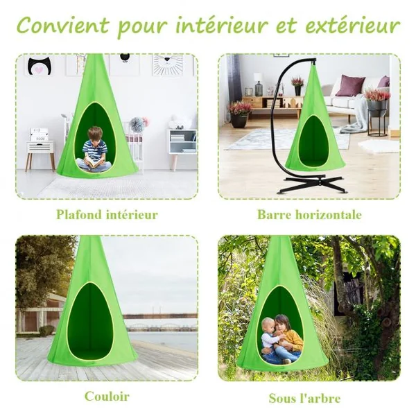 Balançoire Nid d’Oiseau avec Tente Hamac à Suspendu avec Crochet et Corde Charge Max.115KG Vert