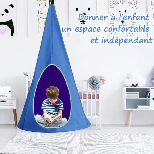 Balançoire Nid d’Oiseau avec Tente Hamac à Suspendu avec Crochet et Corde Charge Max 115KG Bleu