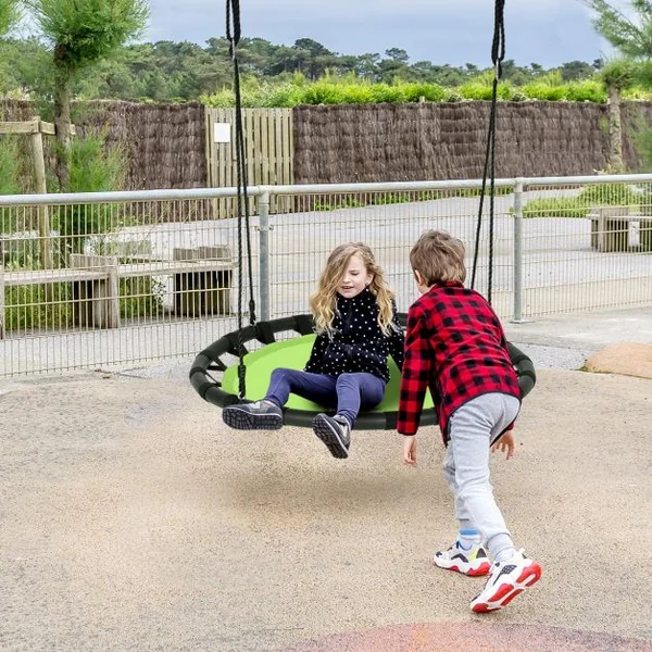 Balançoire Nid d’Oiseau Ronde Ø100CM pour Enfant Hauteur Réglable 100-160CM Charge 150 KG Vert