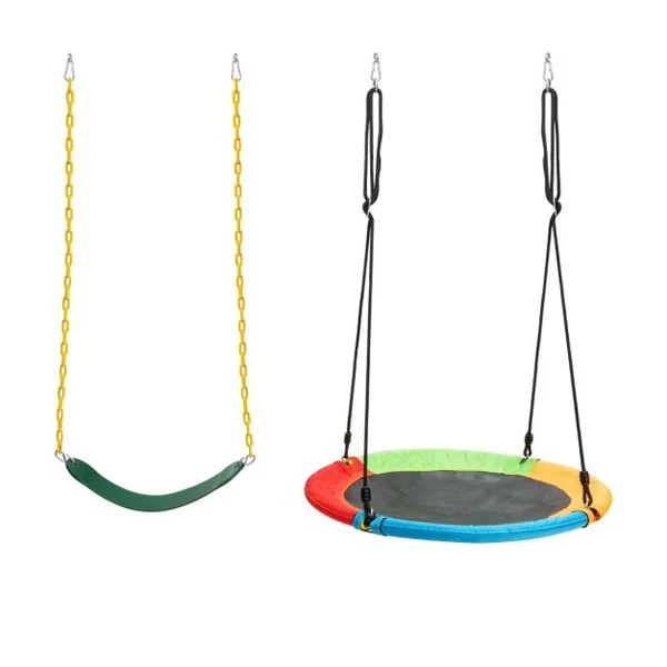 Balançoire Nid d'Oiseau Ø1m et Balançoire Ceinture 1,2m avec Cordes Réglables 2 Façons de Suspendre Charge Maximum 150kg