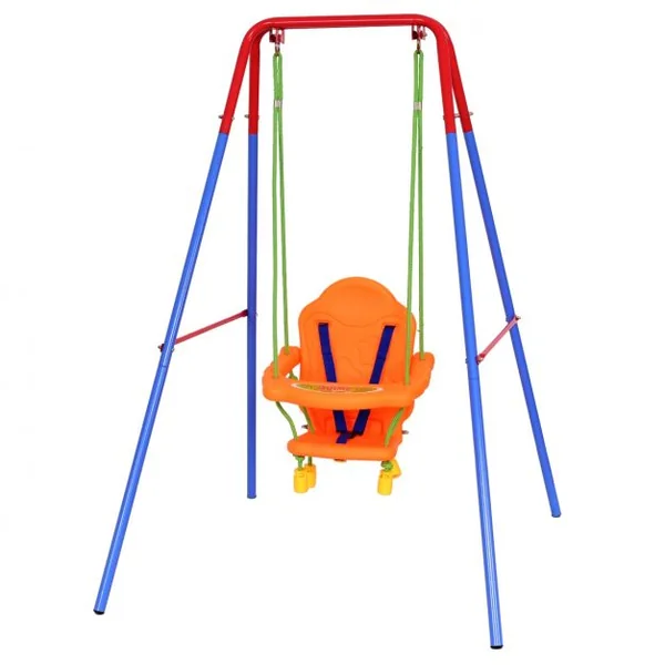 Balançoire siège pour enfant, structure en fer, dossier, ceinture sécurité, capacité 25Kg, 107x96x131cm, 12-36 mois