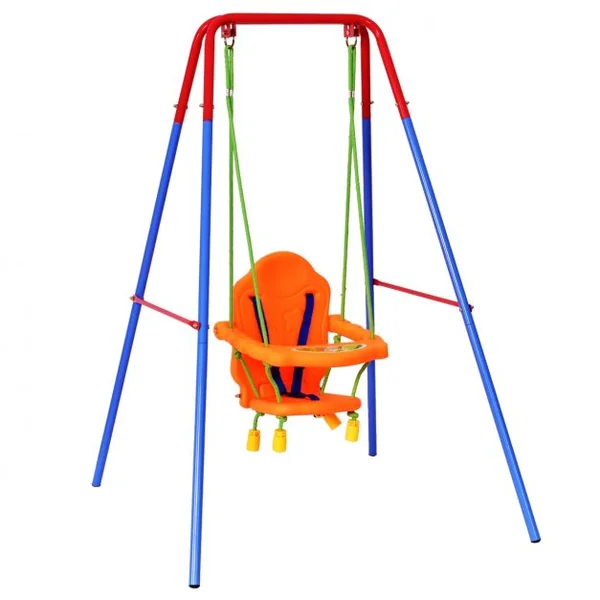 Balançoire siège pour enfant, structure en fer, dossier, ceinture sécurité, capacité 25Kg, 107x96x131cm, 12-36 mois
