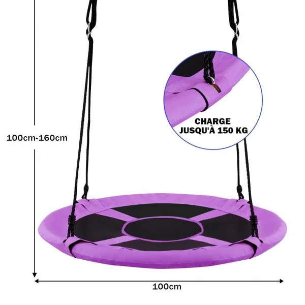 Balançoire Soucoupe 100 cm pour Intérieur et Extérieur Hauteur 100-180cm Capacité 150KG en Tissu Oxford et PP Violet