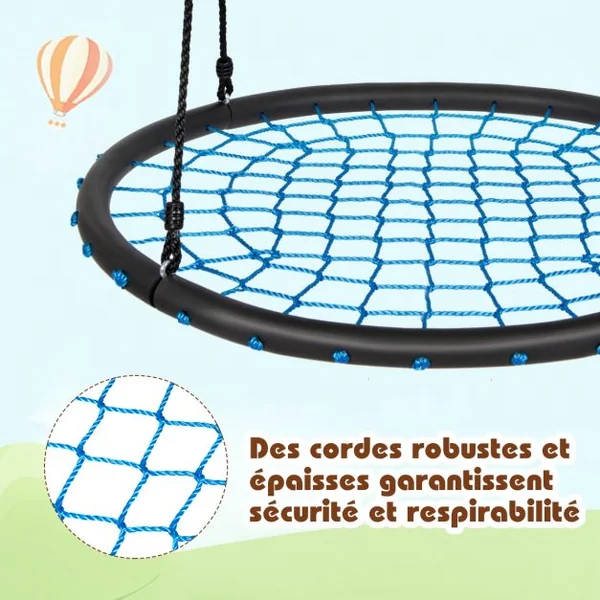 Balançoire Soucoupe Hexagonale Hauteurs Réglables 100-160 CM Capacité 150 kg en Tissu Oxford Dia.100 CM Bleu + Noir