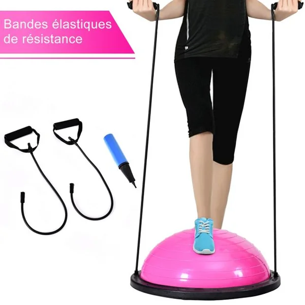 Ballon d’Equilibre de Fitness Balance Trainer Cordes Élastiques Base Antidérapante en PVC ABS, 59,5x59,5x25cm, Violet