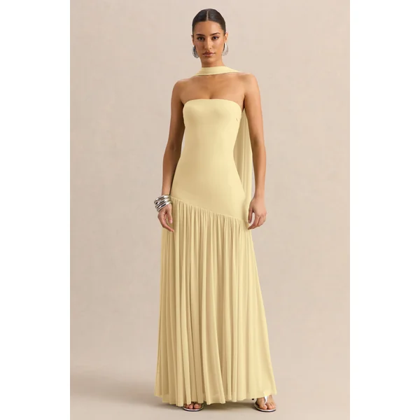 Bambi | Robe longue citron à encolure bandeau avec détail foulard