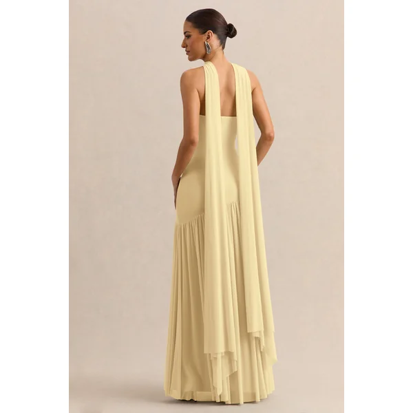 Bambi | Robe longue citron à encolure bandeau avec détail foulard
