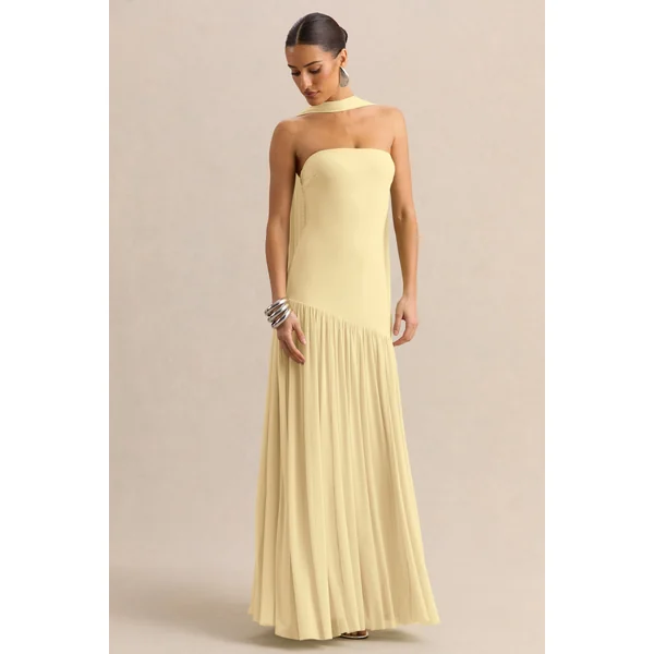 Bambi | Robe longue citron à encolure bandeau avec détail foulard