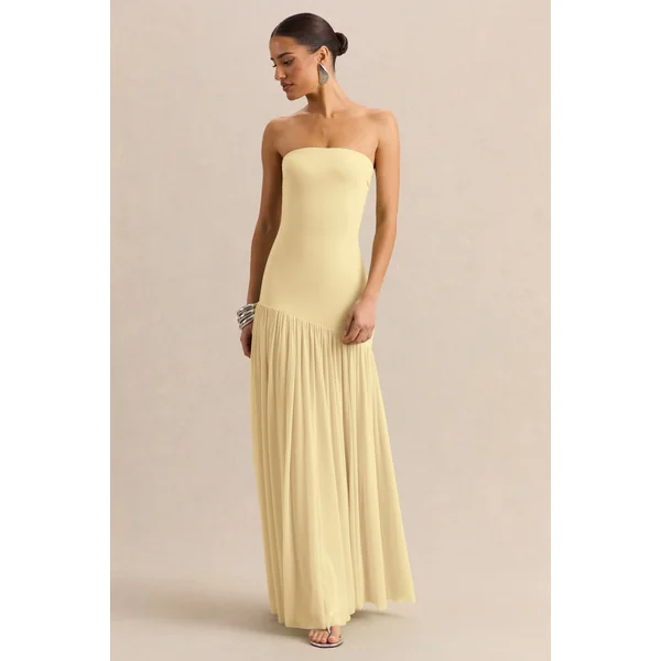Bambi | Robe longue citron à encolure bandeau avec détail foulard