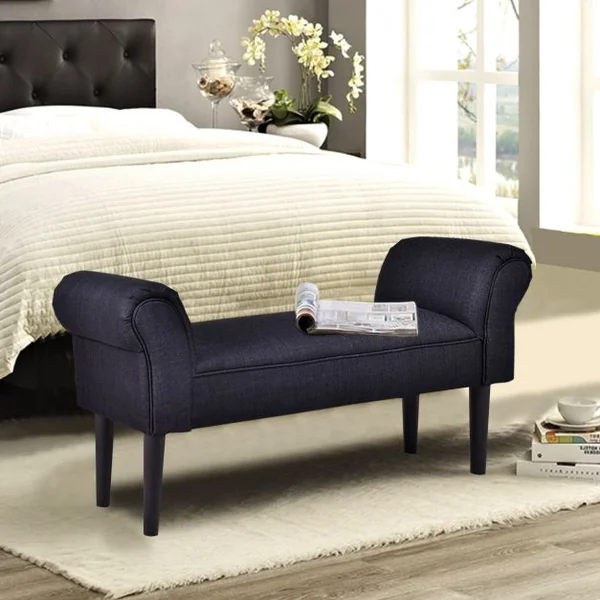Banc Bout de Lit Banquette d’Appoint Capitonnée en MDF Accoudoirs Courbés Style Rétro, 102x31x51cm, Bicolore