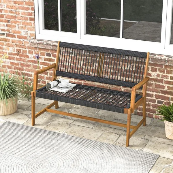 Banc de Jardin 2 Places en Bois d'Acacia avec Accoudoirs Dossier 118x63x90CM Banc d'Extérieur Toutes Saisons Charge 320KG