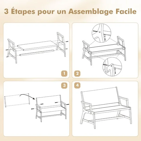 Banc de Jardin 2 Places en Bois d'Acacia avec Accoudoirs Dossier 118x63x90CM Banc d'Extérieur Toutes Saisons Charge 320KG