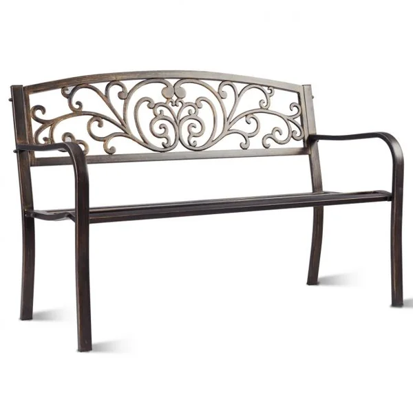 Banc de Jardin avec joli motif ajouré et accoudoirs Charge Max 180 Kg en Métal de Haute Qualité, 127 x 60 x 85 cm, Noir