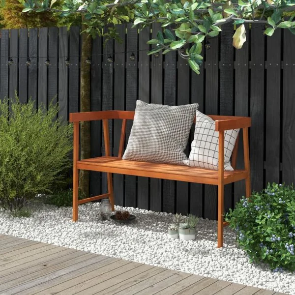 Banc de Jardin en Bois d’Acacia à Lattes pour 2 Personnes 110x46x72 CM Banquette d’Extérieure avec Dossier et Accoudoirs