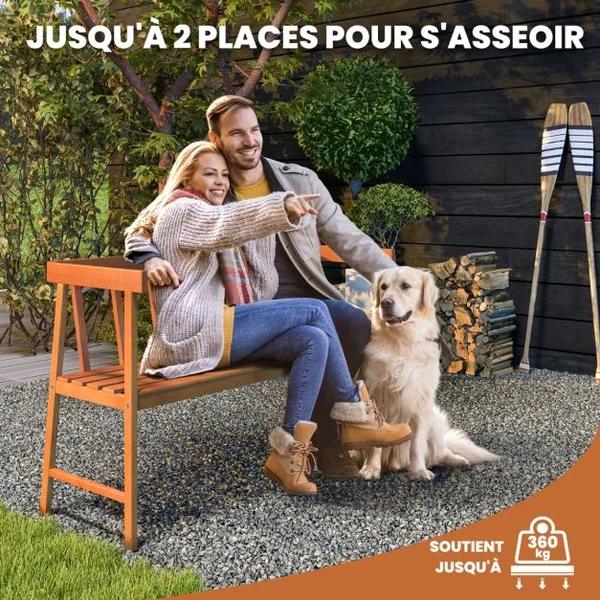 Banc de Jardin en Bois d’Acacia à Lattes pour 2 Personnes 110x46x72 CM Banquette d’Extérieure avec Dossier et Accoudoirs