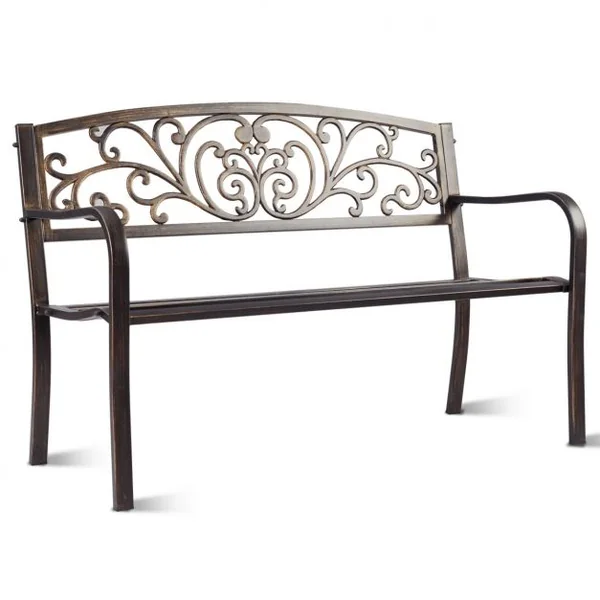 Banc de jardin en fer forgé Banc d’extérieur 2-3 places en acier Dossier à Motif Papillon 127 x 60 x 85 cm Bronze