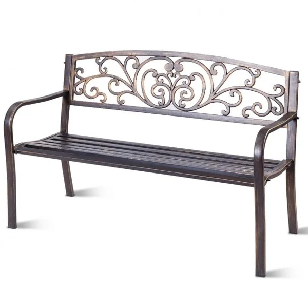 Banc de jardin en fer forgé Banc d’extérieur 2-3 places en acier Dossier à Motif Papillon 127 x 60 x 85 cm Bronze