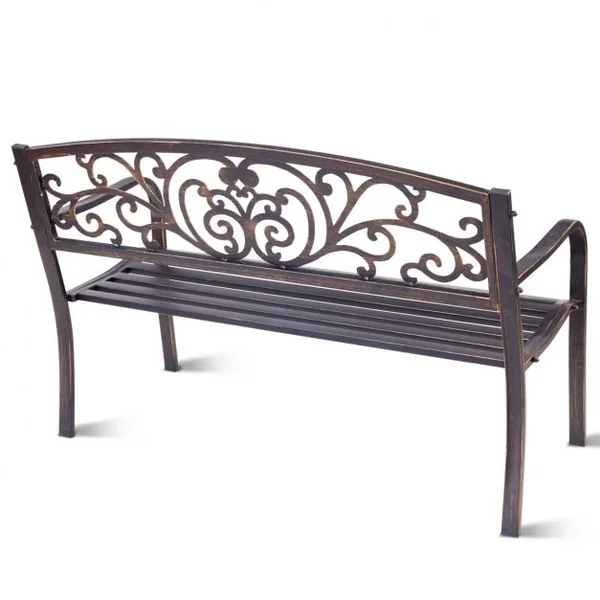 Banc de jardin en fer forgé Banc d’extérieur 2-3 places en acier Dossier à Motif Papillon 127 x 60 x 85 cm Bronze