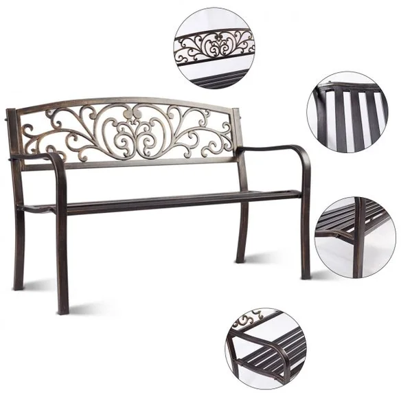 Banc de jardin en fer forgé Banc d’extérieur 2-3 places en acier Dossier à Motif Papillon 127 x 60 x 85 cm Bronze