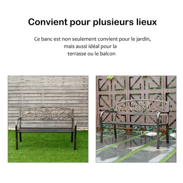 Banc de jardin en fer forgé Banc d’extérieur 2-3 places en acier Dossier à Motif Papillon 127 x 60 x 85 cm Bronze