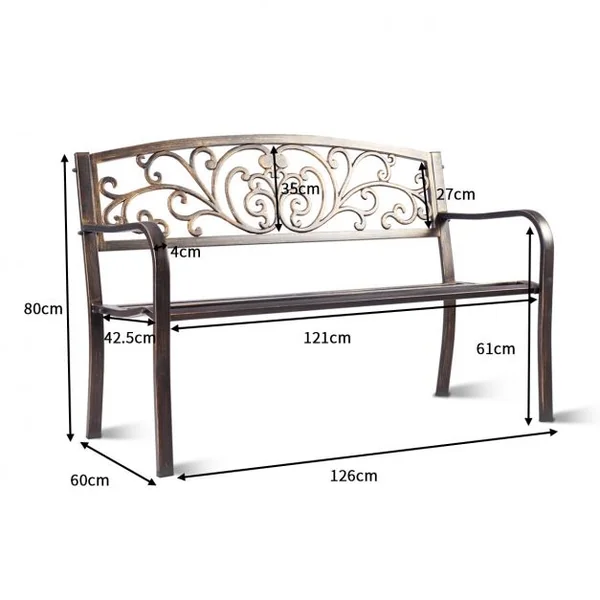 Banc de jardin en fer forgé Banc d’extérieur 2-3 places en acier Dossier à Motif Papillon 127 x 60 x 85 cm Bronze