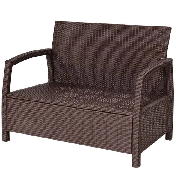 Banc de Jardin en Résine Tressée Causeuse avec Coussin pour Balcon Terrasse en Polyrotin, 108x64x84cm, Marron Foncé